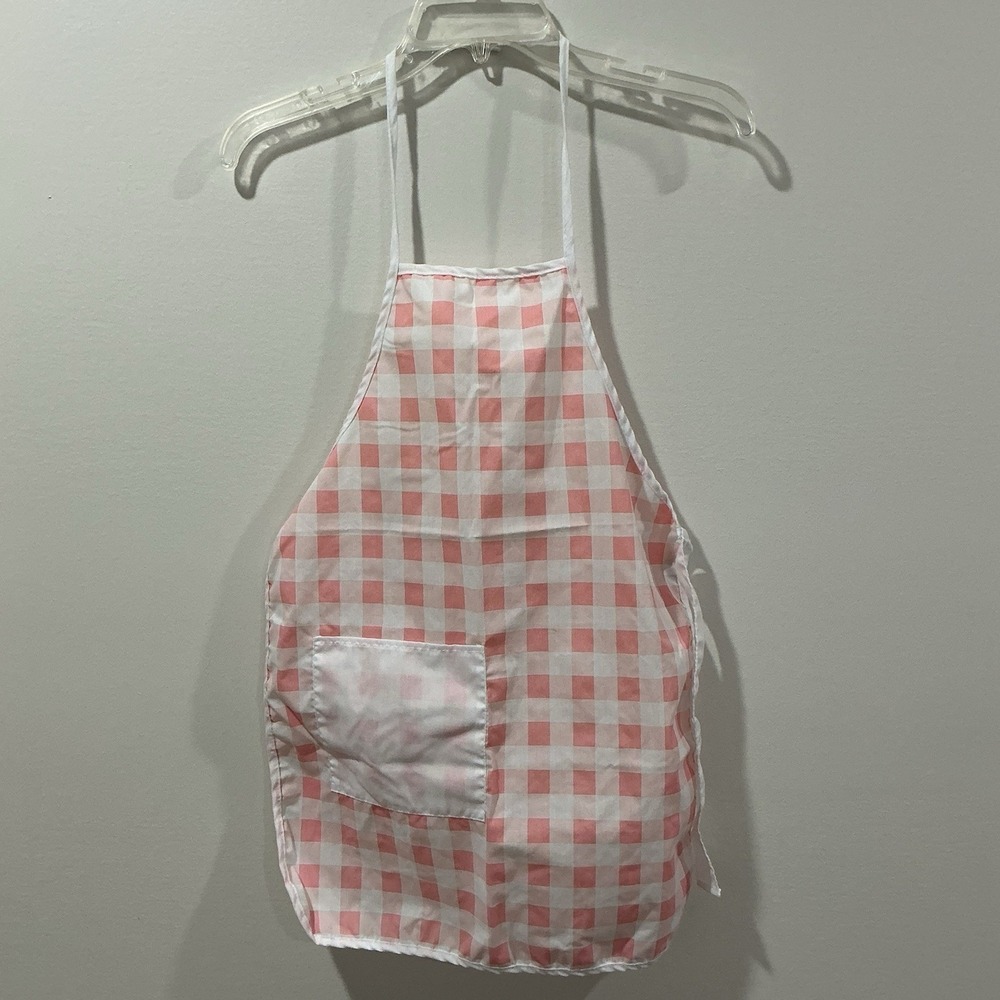 Kids Gingham Chefs Cooking Apron Pink/White